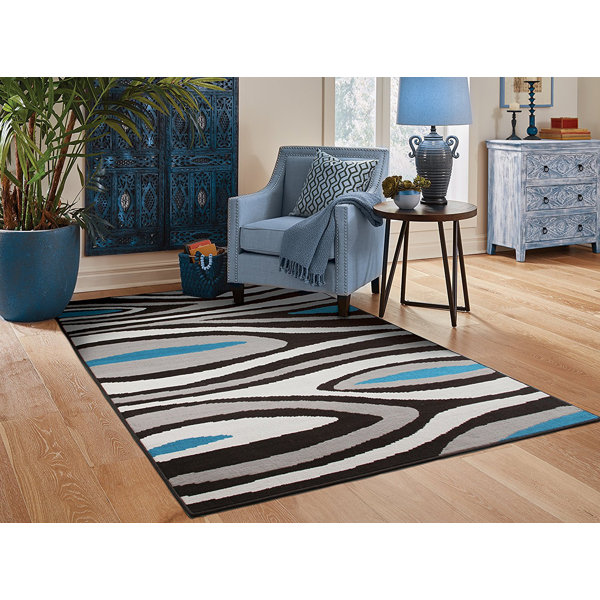Wrought Studio Century Home Goods Collection Panal and Diamonds Area Rug 5x8 Blue Rugs For